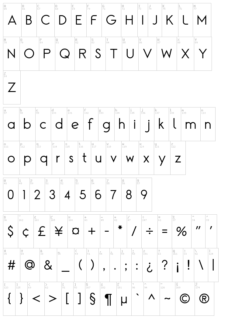 TG Alcefun font map